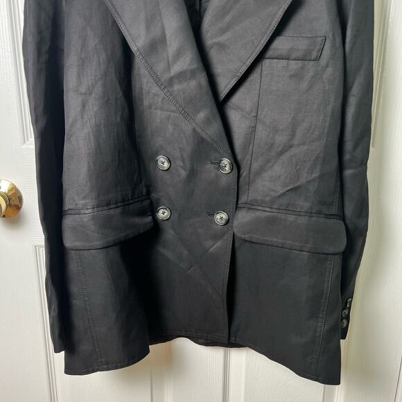Smythe Black Oversized Linen Blend Double Breasted Long Sleeve Blazer L - Picture 5 of 12